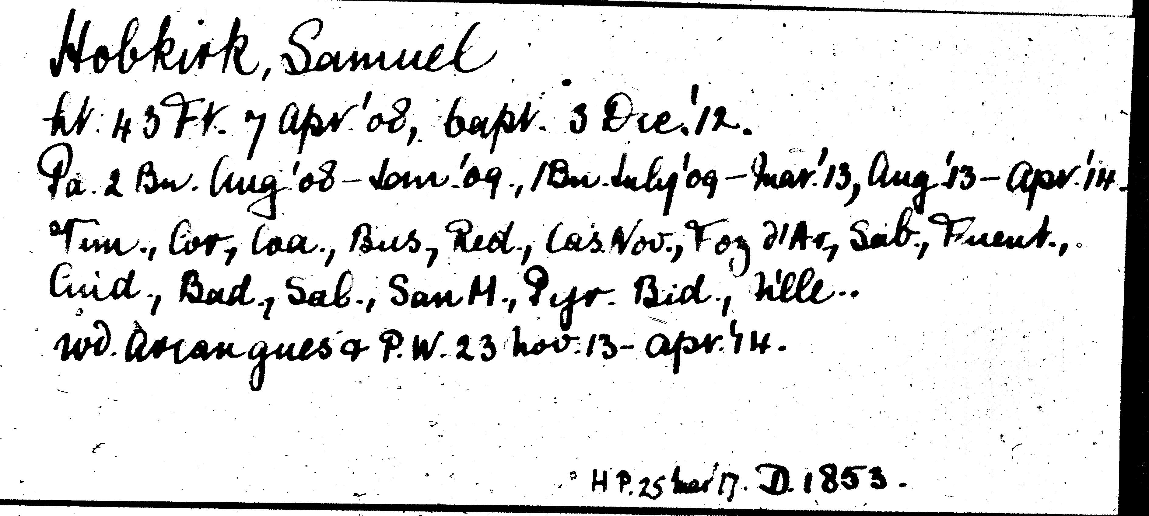 Samuel Hobkirk Military record