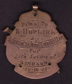 William Hopkirk 1922 Life Saving medallion